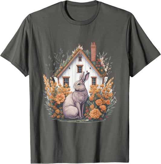 Funny & Cute Aesthetic Cottagecore floral Rabbit Womens Mens T-Shirt