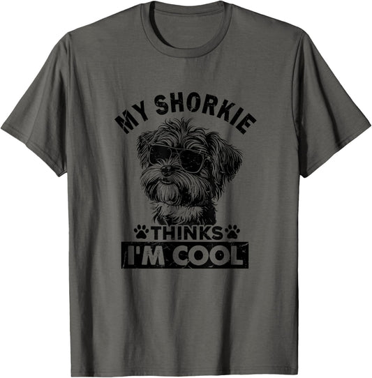 My Shorkie Dog Thinks I'm Cool Vintage Retro Funny Dog Lover T-Shirt