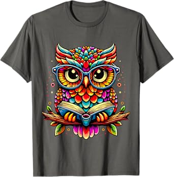 Owl with Glasses and Book Reading T-Shirt