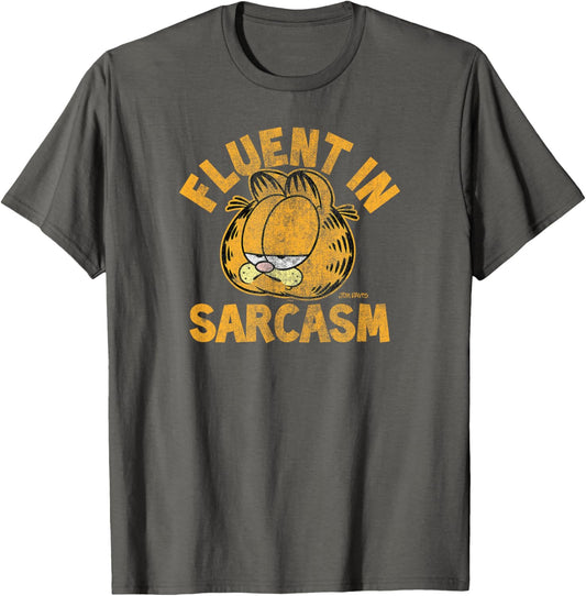 Garfield Fluent in Sarcasm Distressed Cartoon Cat T-Shirt