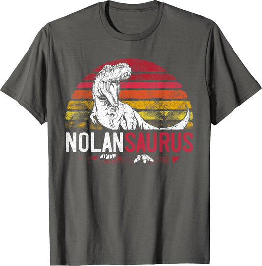 Nolan Saurus Funny Personalized Dinosaur T Rex Name Boy Gift T-Shirt