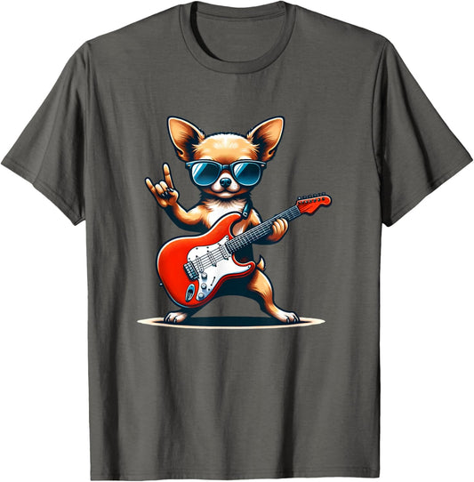 Chihuahua Playing Guitar Chihuahua Lover Guitarist Graphic T-Shirt