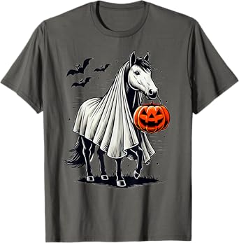 Halloween Horse With Pumpkin Ghost Costume Rider Riding T-Shirt