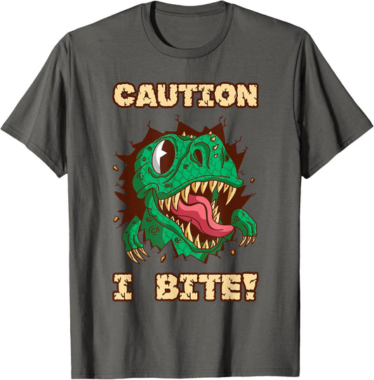 CAUTION I BITE! - Biting Baby Dinosaur T-Shirt