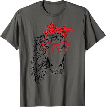 Funny Horse Bandana Buffalo Headband Plaid and Glasses T-Shirt