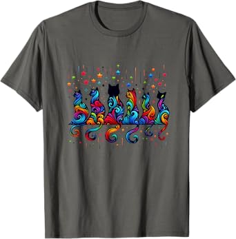 80s Colorful Kitten Lover Artwork Decor Cute Art Cat T-Shirt