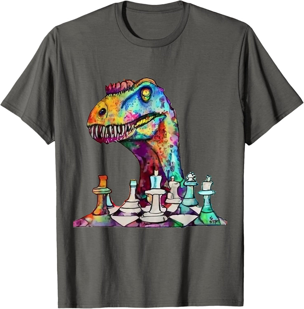 Smileteeshob Funny T-rex Dinosaur Playing Chess Cubism Art T-Shirt