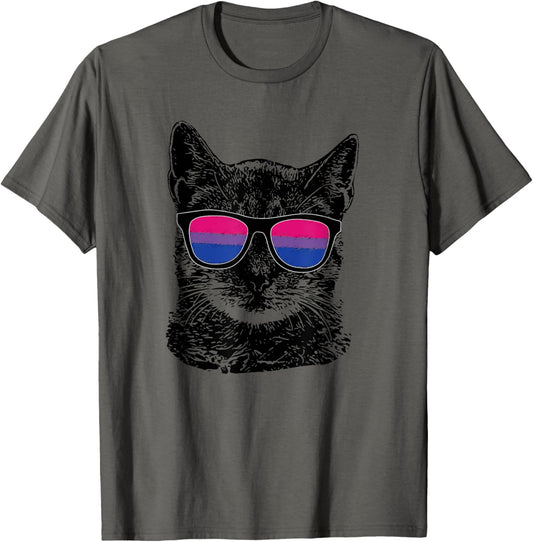 Bisexual Gay Pride Cat LGBT Sunglasses T-Shirt