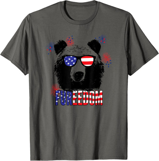 Patriotic Bear Shirt American Flag Day 4th of July Women Kids Men T-Shirt