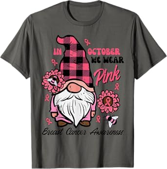 Breast Cancer Aware Gnome October We Wear Pink Women Kid Men T-Shirt