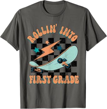 Rollin Into First Grade Skateboard Boy Back to School Tee T-Shirt