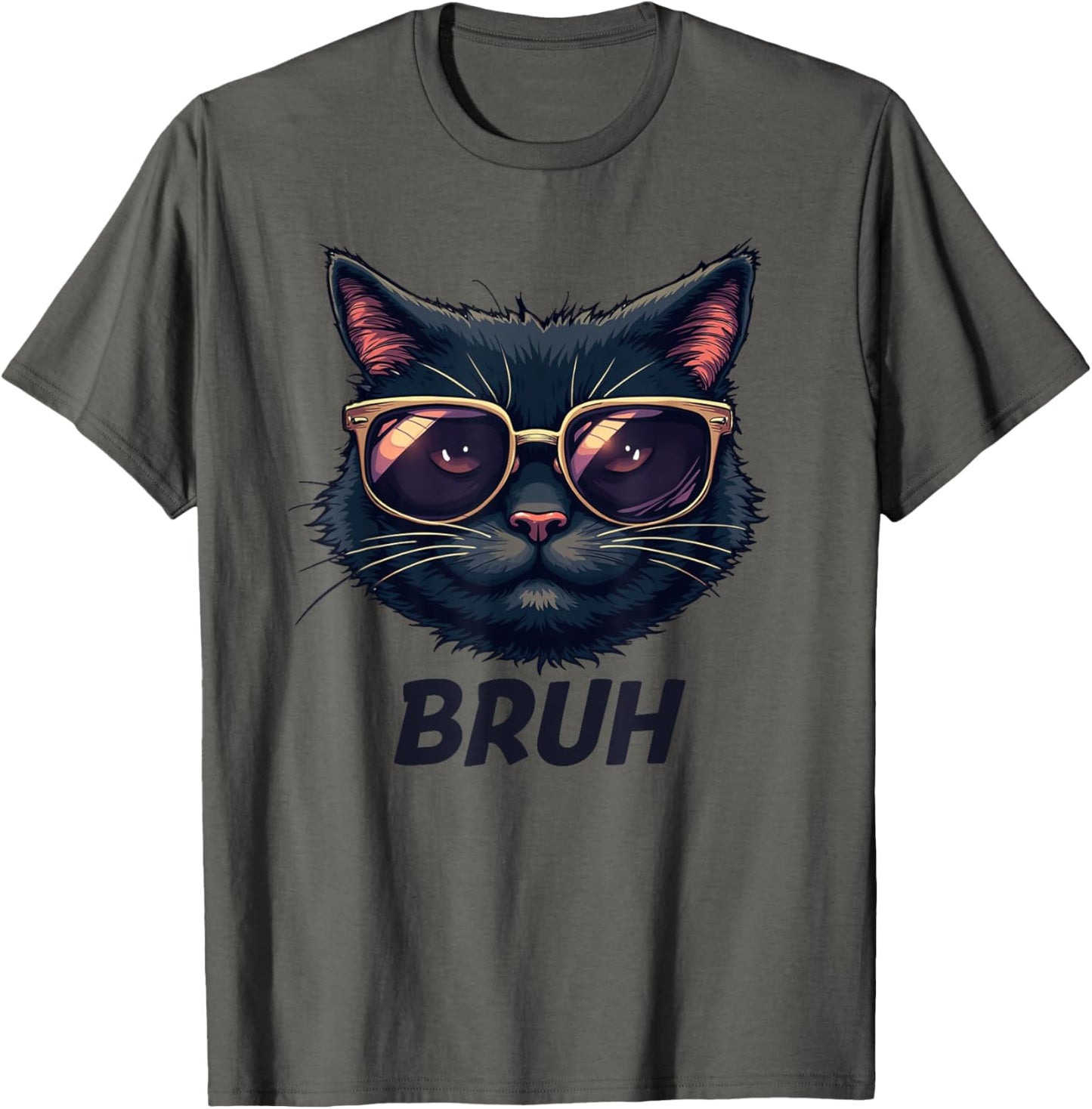 Meme saying Black Cat BRUH sunglasses for kids Men teens T-Shirt