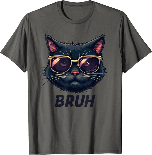 Meme saying Black Cat BRUH sunglasses for kids Men teens T-Shirt