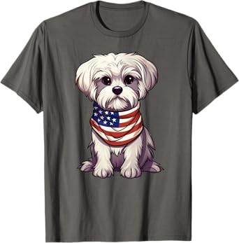 Maltese American Flag Maltese Dog Owner Mom Dad Men Women T-Shirt