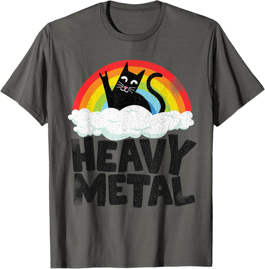 Heavy Metal Cat Rainbow Retro Kids Goth Funny Death Metal T-Shirt