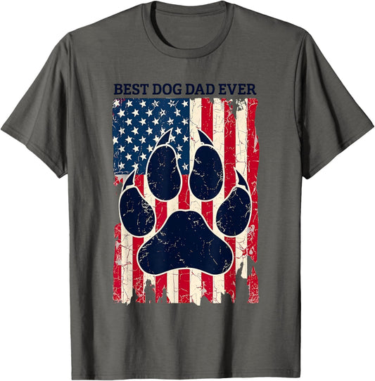Funny Best Dog Dad Ever American Flag Distressed 4th Of July T-Shirt