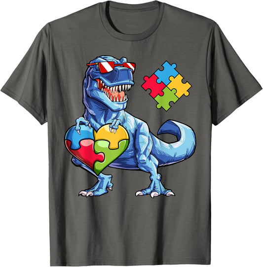 Dinosaur Puzzle Piece T shirt Autism Awareness Boys Kids Men T-Shirt