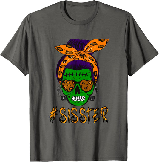 Monster Skull Sisster Sister Halloween Matching Family T-Shirt
