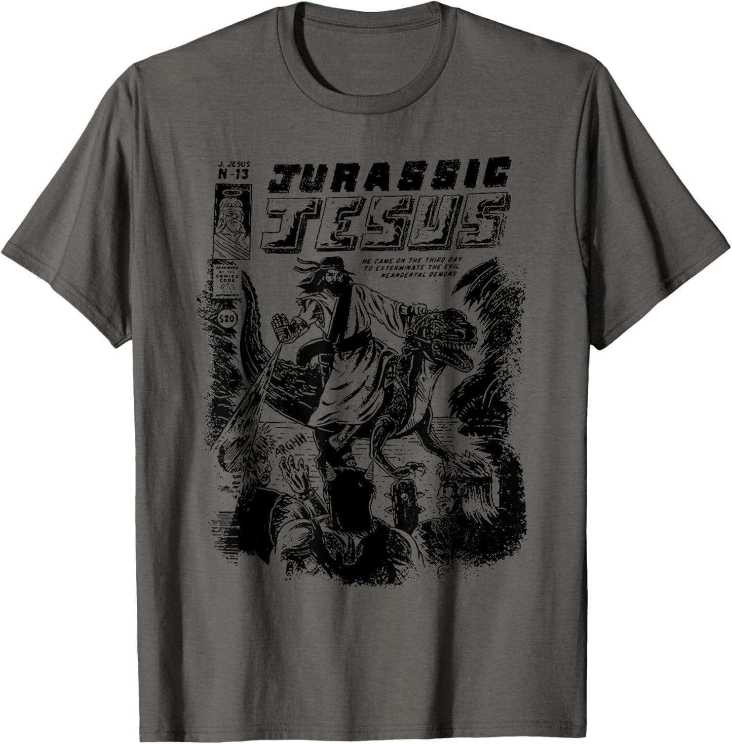 Funny Jesus Riding Dinosaur | Offensive T-Shirt