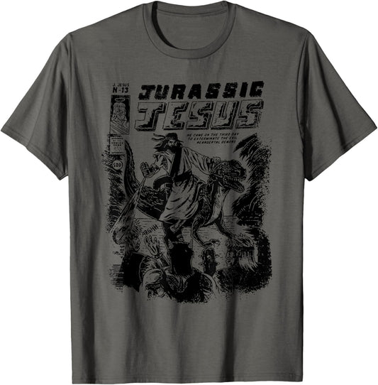 Funny Jesus Riding Dinosaur | Offensive T-Shirt