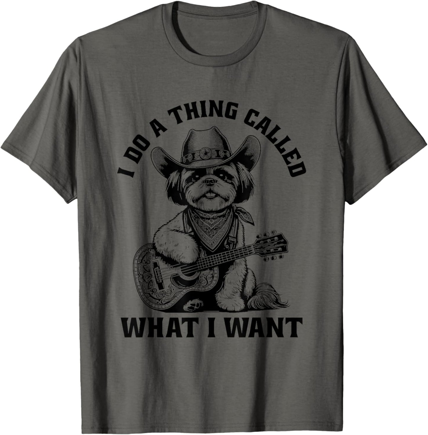 Retro Cowboy Shih Tzu Dog Guitar Funny Western Country Music T-Shirt
