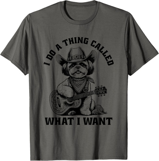 Retro Cowboy Shih Tzu Dog Guitar Funny Western Country Music T-Shirt