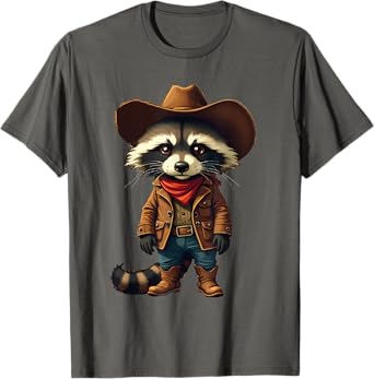 Western Cowboy Raccoon Cool Funny Graphic Country Cowboy T-Shirt