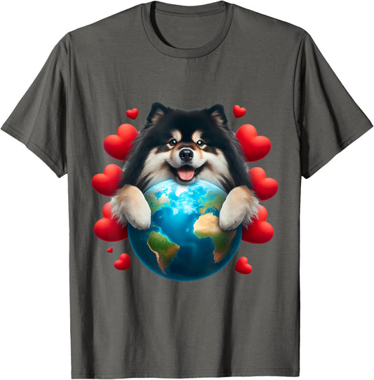 Black Finnish Lapphund Dog Earth Day Hug Love Owner Planet T-Shirt