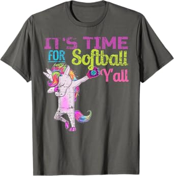 Softball Shirt Girls Dabbing Unicorn Softball Y'all Vintage T-Shirt