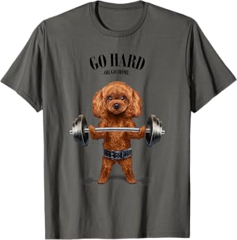 Tan Poodle Dog Weightlifting in Fitness Gym T-Shirt