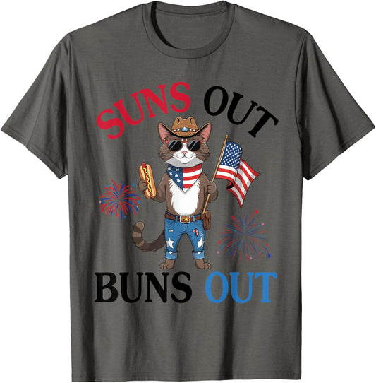 Abyssinian With Hotdog Fireworks US Flag Suns Out Buns Out T-Shirt