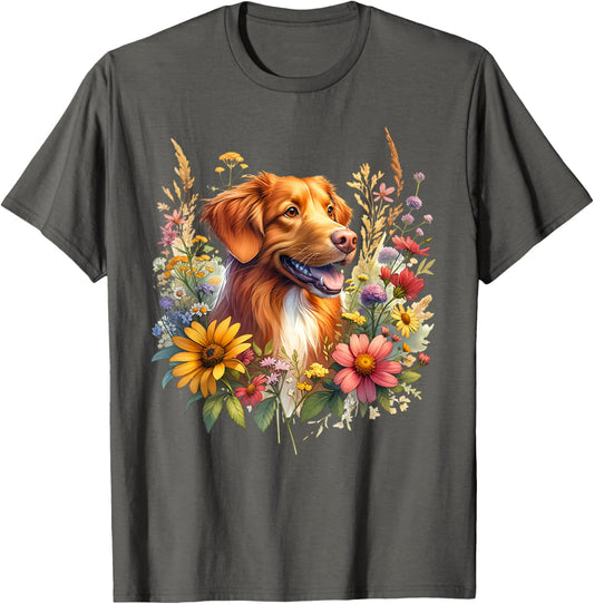 Nova Scotia Duck Tolling Retriever Dog Summer Wildflowers T-Shirt