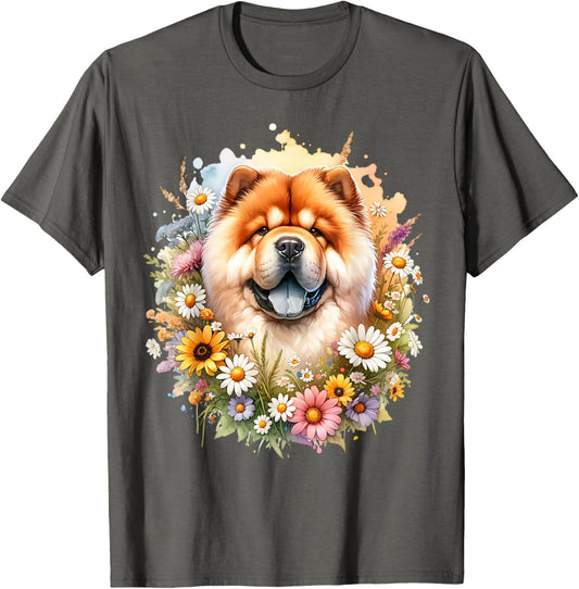 Chow Chow Dog Summer Wildflowers Daisies Artwork T-Shirt