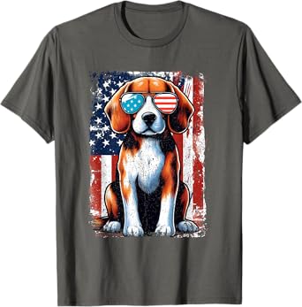 Vintage Beagle Dog American US USA Flag Pets Dogs Tee T-Shirt