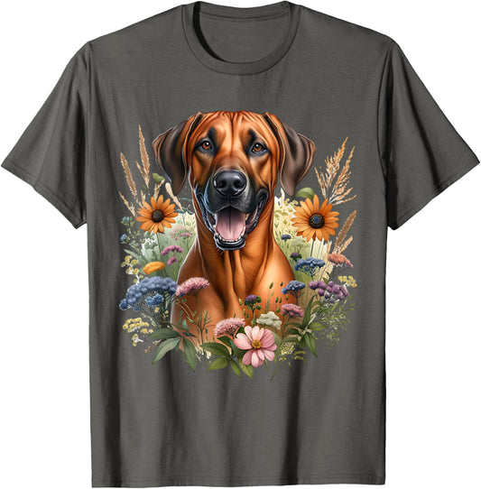 Rhodesian Ridgeback Dog Summer Wildflowers Artwork T-Shirt