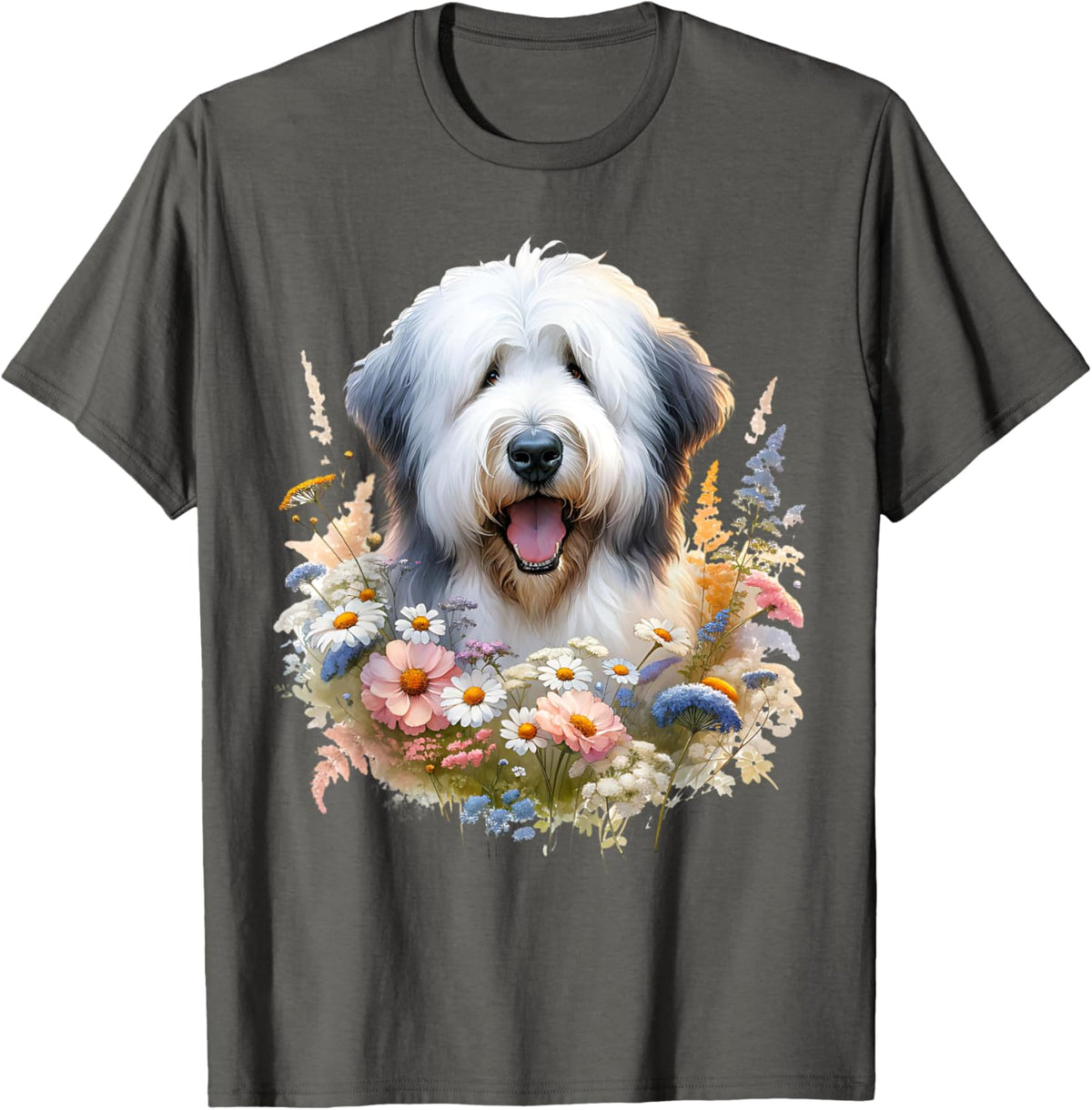 Old English Sheepdog Dog Summer Wildflowers T-shirt