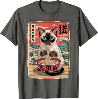 Cat Eating Ramen Kawaii Funny Graphic Tee Japanese Anime T-Shirt