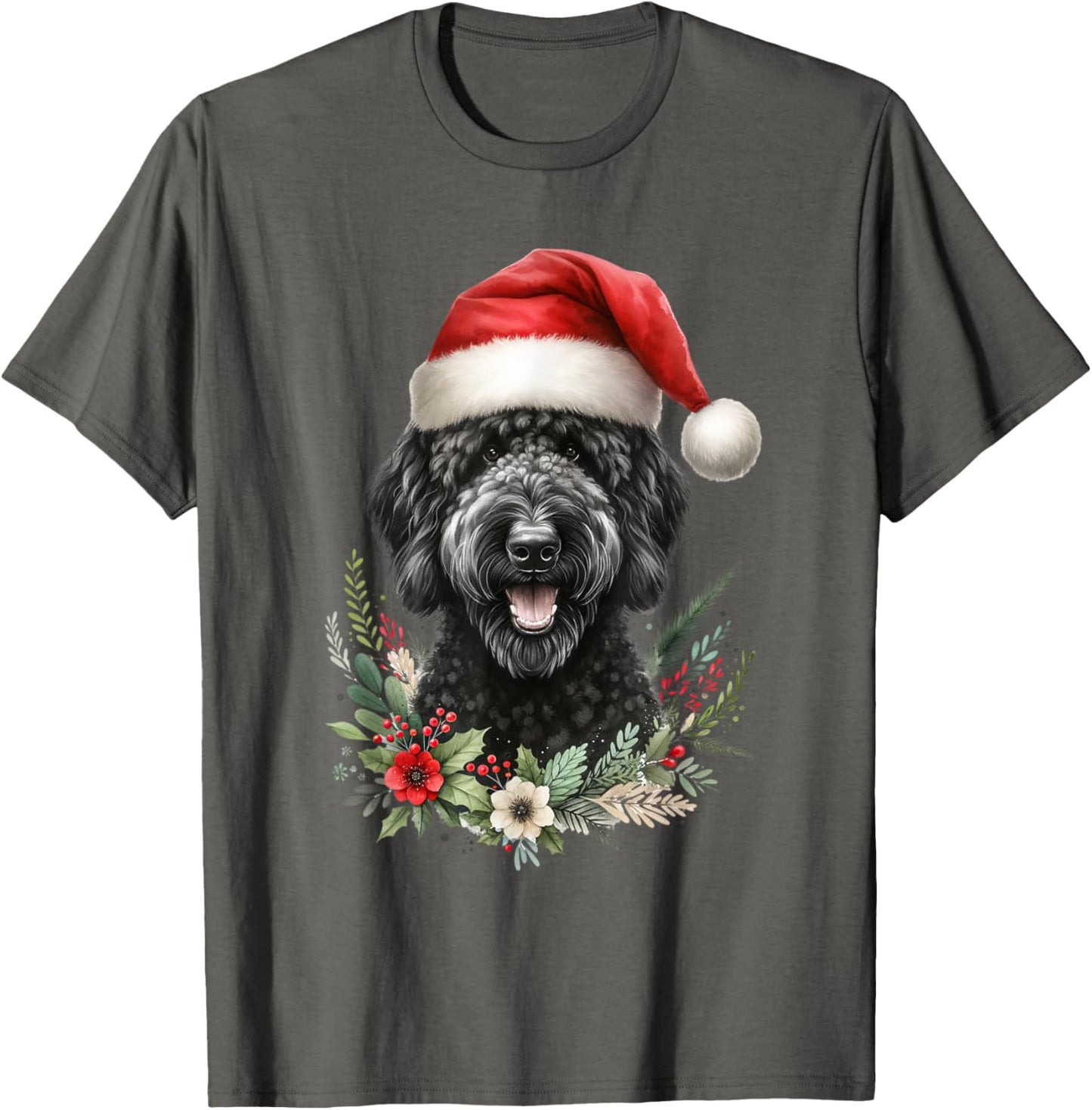 Christmas Black Labradoodle Dog Watercolor Artwork T-Shirt