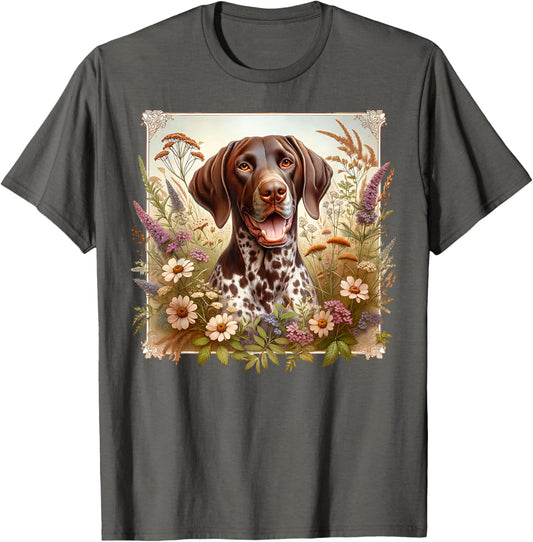 German Shorthaired Pointer Dog Summer Wildflowers Artwork T-Shirt
