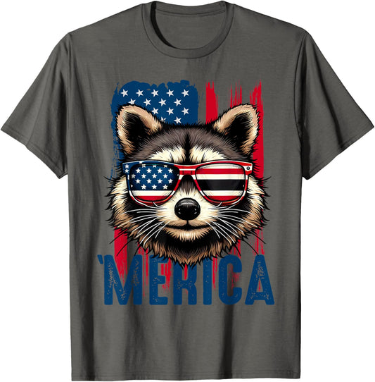 USA 4th of July Top, Raccoon Patriotic Design America,1776 T-Shirt