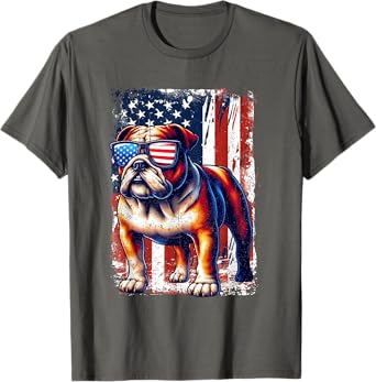 Vintage Bulldog Lovers American Flag Pets Dogs USA US Outfit T-Shirt for Men Women Girls Kids