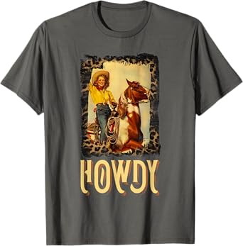 Howdy Vintage Rustic Rodeo Western Southern Cowgirl Portrait T-Shirt