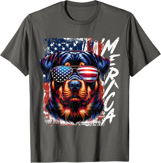 'Merica Rottweiler Dogs Sunglasses Patriotic 4th Of July Tee T-Shirt