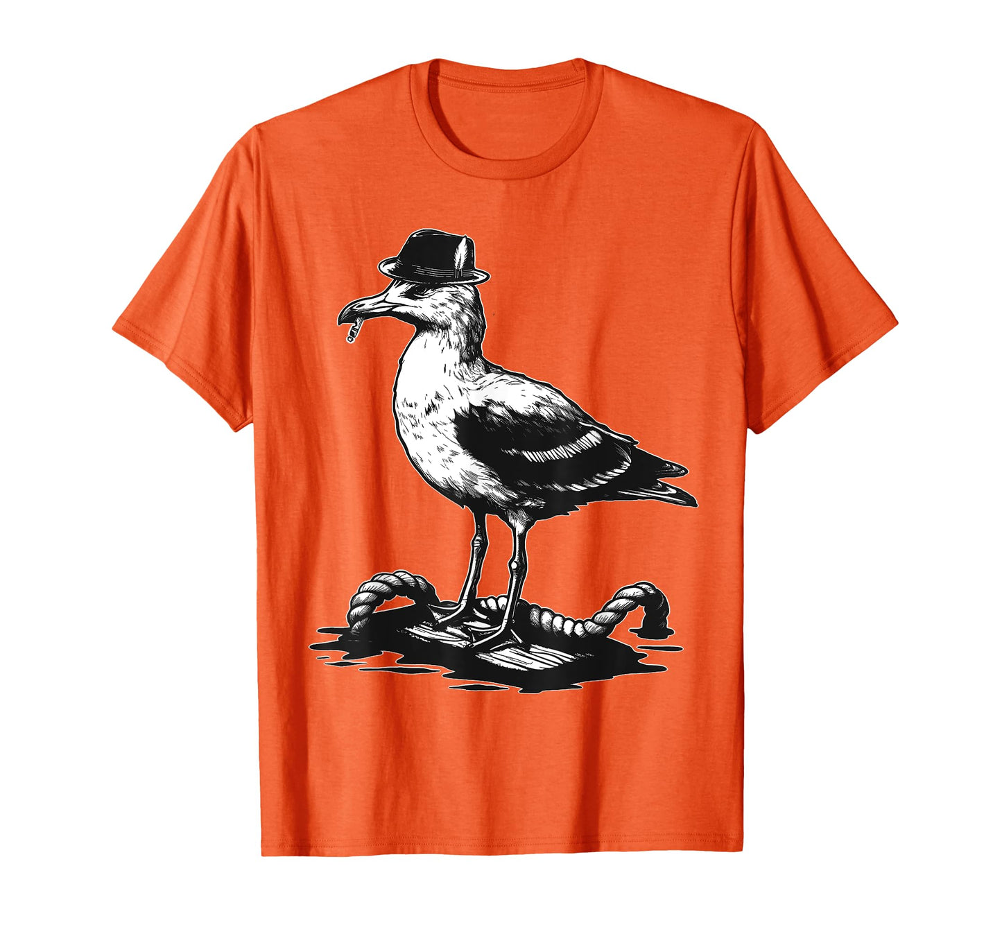 Vintage Seagull Bird Smoking Hat Rope Nautical Design T-Shirt