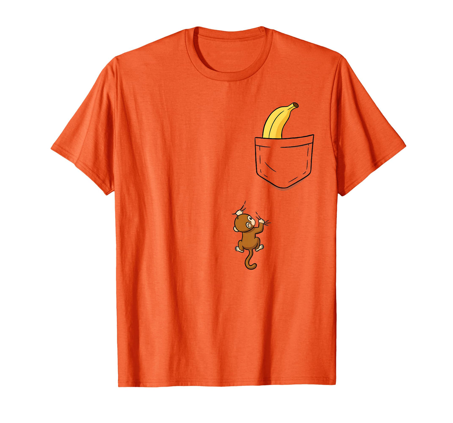 Monkey Climbs for Banana Funny Animal Pocket Design T-Shirt