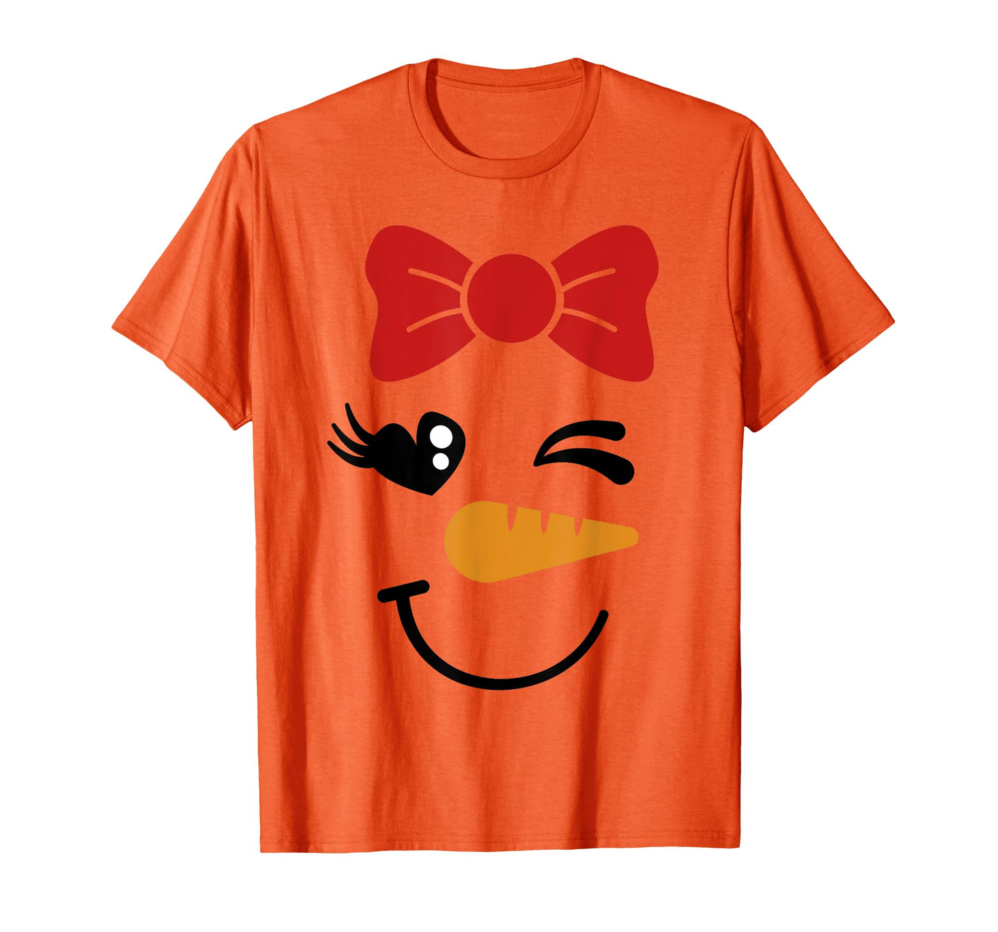 Pink Bow Snowman For Girls Cute Snowgirl Face Christmas T-Shirt