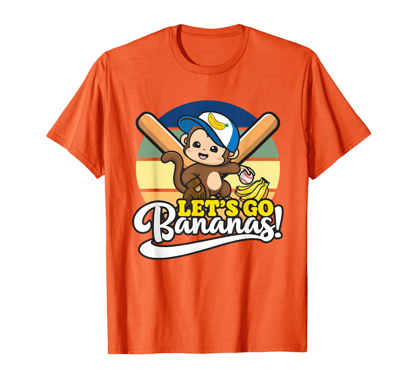 Cute Kawaii Monkey, Funny Let’s Go Bananas Baseball T-Shirt