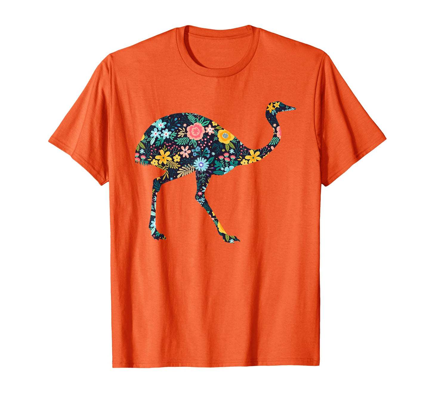 Floral Rhea Bird Silhouette Womens Girls Graphic T-Shirt