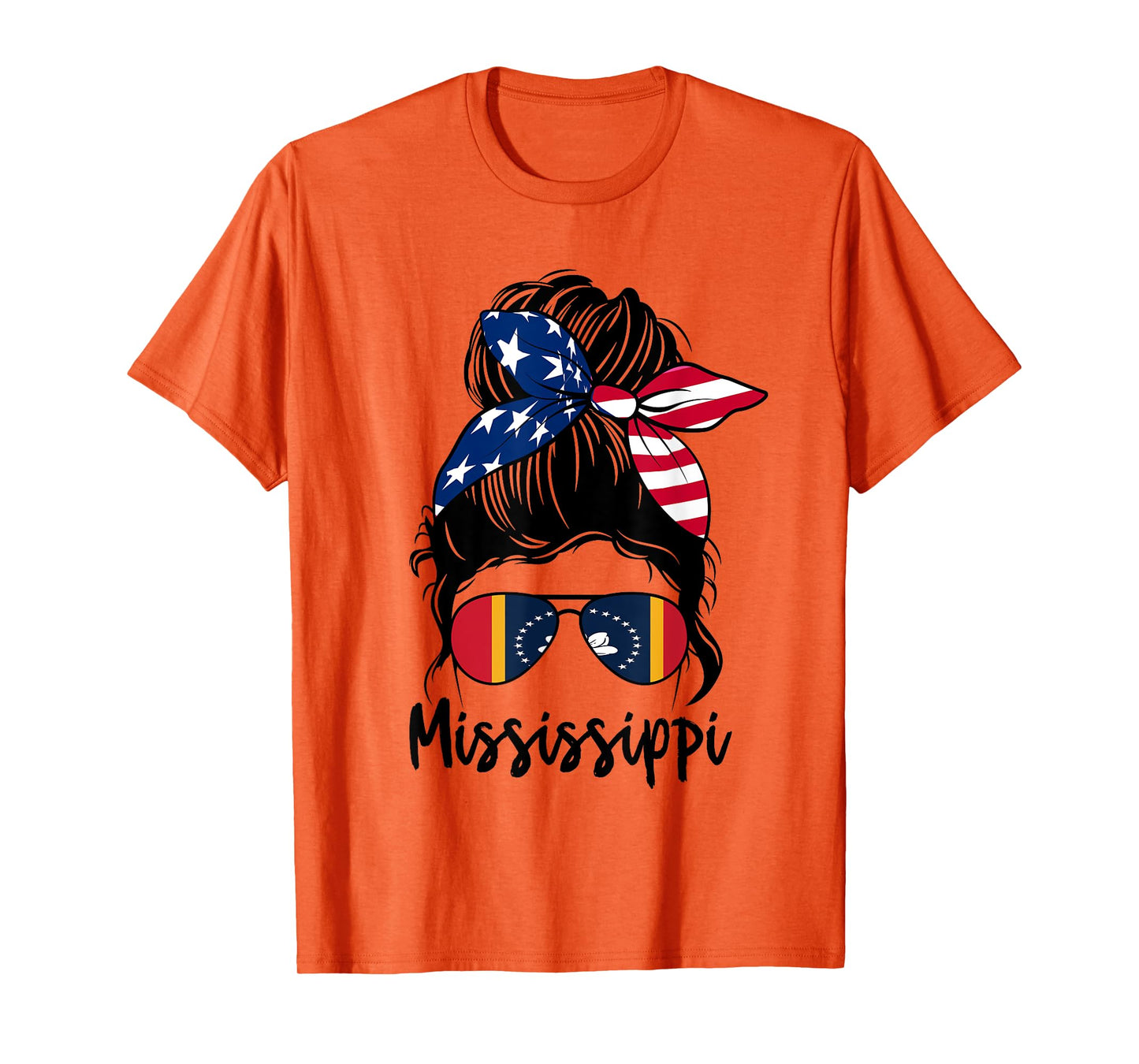 Mississippi Girl Mississippi Flag State Girlfriend messy bun T-Shirt