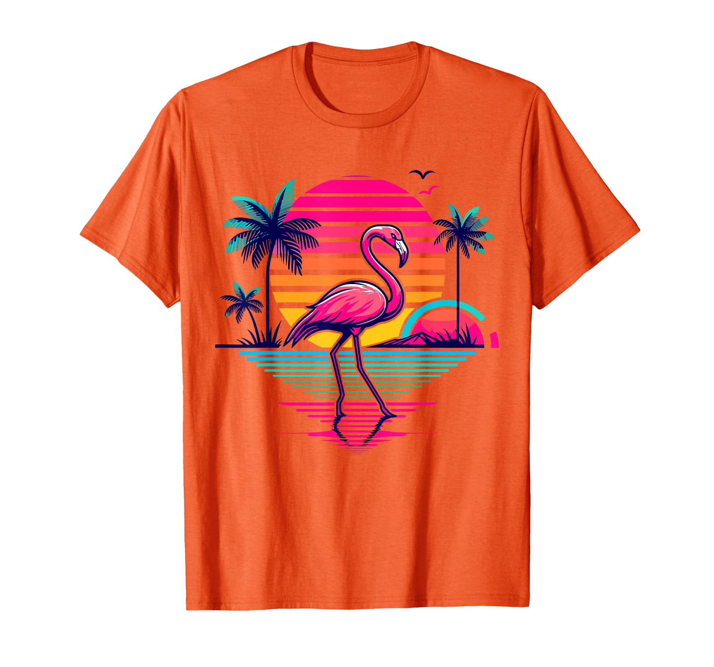 Flamingo Beach Summer Palm Trees Tropical Summer T-Shirt for Men Women Girls Kids